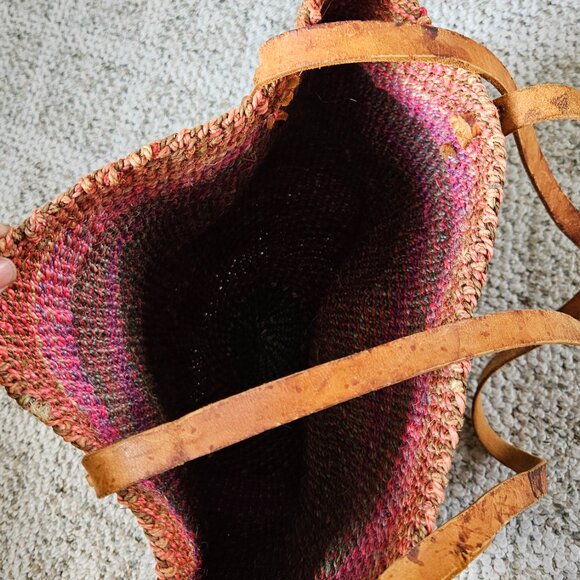 The Vintage African sisal woven market leather bag (Used) - Picture 3 of 5